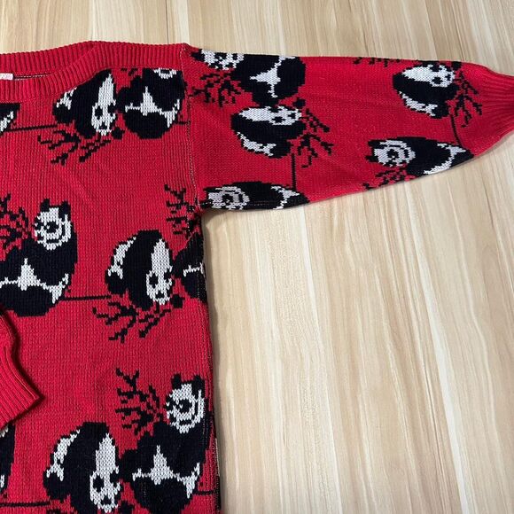Vintage 90s Red & Black Panda Knit Sweater – Size Large - Picture 3 of 5